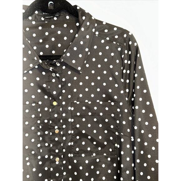 BCBG MAXAZRIA Womens XL Polka Dot Satin Button-Up Blouse Whimsigoth Preppy - Picture 3 of 14